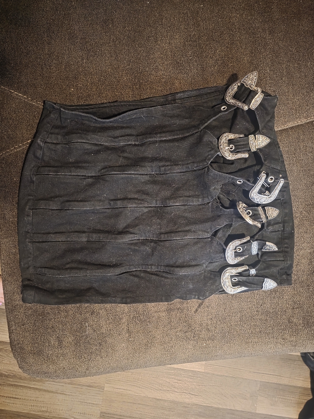 Windsor Black Suede Mini Skirt with Silver Buckle Accents